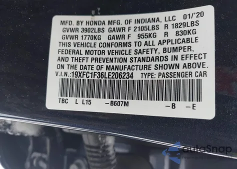 2020 Honda Civic Ex z USA, uszkodzony, nr VIN 19XFC1F36LE206234